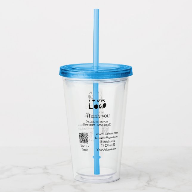 simple minimal add your logo/design here text Q R Acrylic Tumbler (Front)