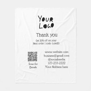 simple minimal add your logo/design here text Q R Fleece Blanket