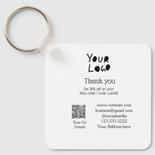 simple minimal add your logo/design here text Q R Keychain