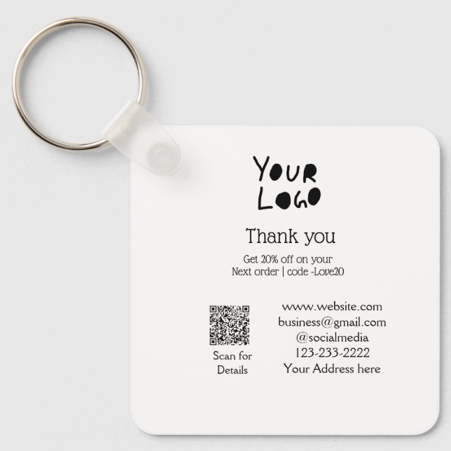 simple minimal add your logo/design here text Q R Keychain (Front)