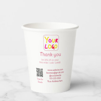 simple minimal add your logo/design here text Q R Paper Cups
