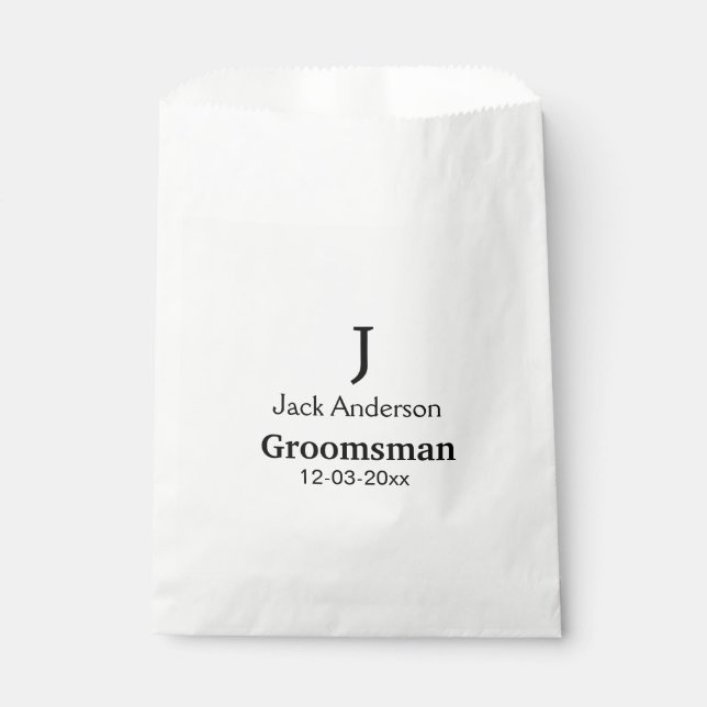 SIMPLE MINIMAL add your name custom groomsman  Favour Bag (Front)