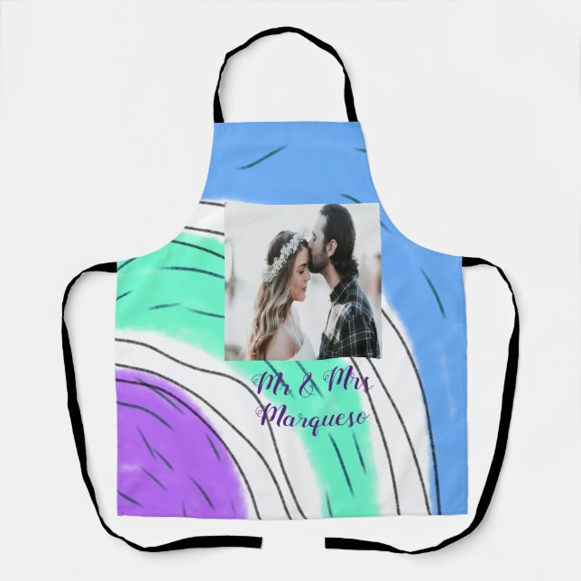 simple minimal add your name photo blue green purp apron (Front)