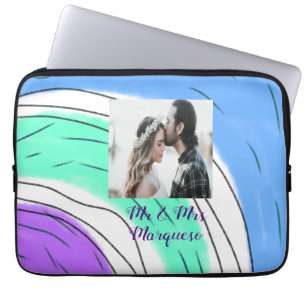 simple minimal add your name photo blue green purp laptop sleeve