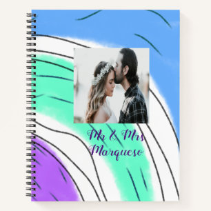 simple minimal add your name photo blue green purp notebook