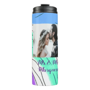 simple minimal add your name photo blue green purp thermal tumbler