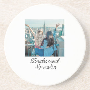 simple minimal add your name photo bridesmaid name coaster