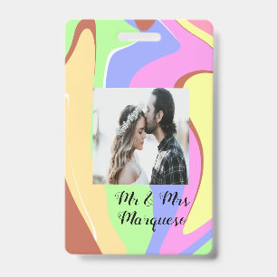 simple minimal add your name photo pink blue green badge