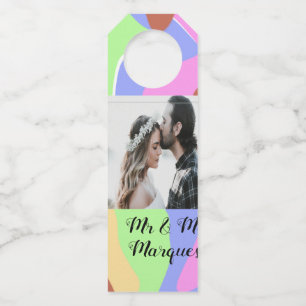 simple minimal add your name photo pink blue green bottle tag