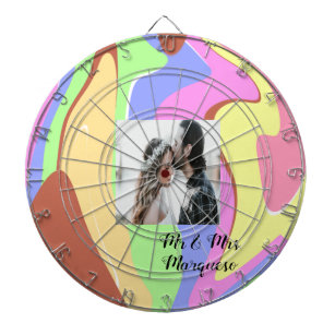simple minimal add your name photo pink blue green dartboard
