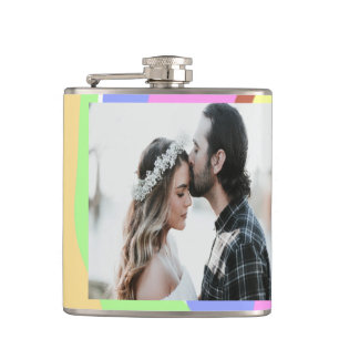 simple minimal add your name photo pink blue green hip flask
