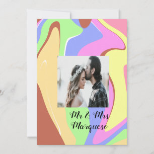 simple minimal add your name photo pink blue green invitation