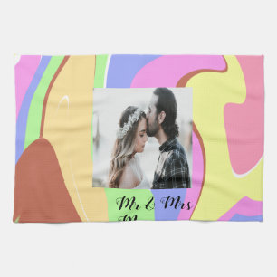 simple minimal add your name photo pink blue green kitchen towel