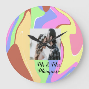 simple minimal add your name photo pink blue green large clock
