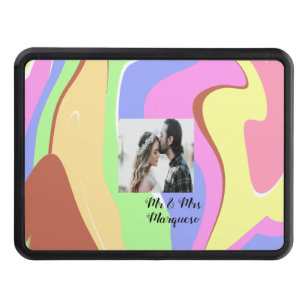 simple minimal add your name photo pink blue green trailer hitch cover