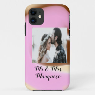 simple minimal add your name photo pink yellow bro iPhone 11 case