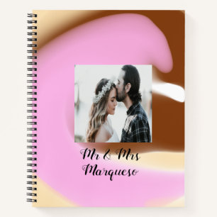 simple minimal add your name photo pink yellow bro notebook