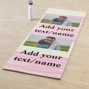 simple minimal add your name photo watercolor yoga mat