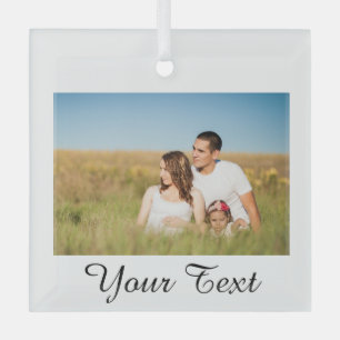 simple minimal add your name photo year watercolor glass ornament