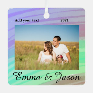 simple minimal add your name photo year watercolor metal ornament