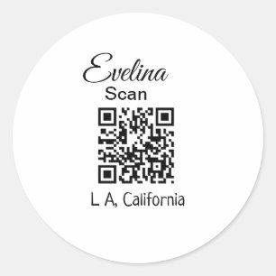 Simple minimal add your name place city q r code t classic round sticker
