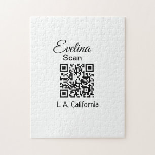 Simple minimal add your name place city q r code t jigsaw puzzle