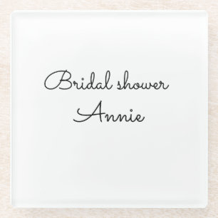 simple minimal add your name text bridal shower t glass coaster