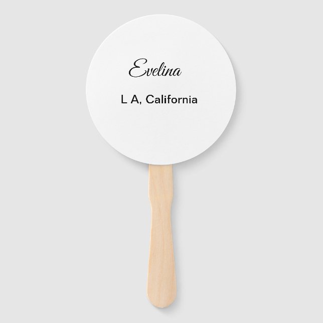 Simple minimal add your name text place city custo hand fan (Front)