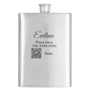 Simple minimal add your name text place city phone hip flask