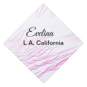 Simple minimal add your name text place city pink graduation cap topper