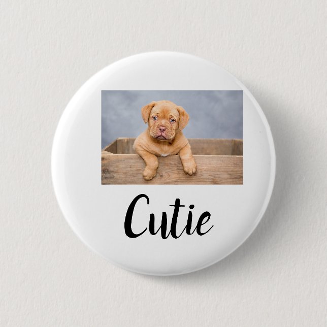 simple minimal add your pet photo name custom  2 inch round button (Front)