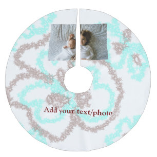 simple minimal ADD YOUR PHOTO TEXT blue glitter Th Brushed Polyester Tree Skirt