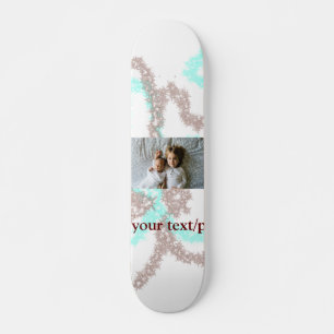 simple minimal ADD YOUR PHOTO TEXT blue glitter Th Skateboard