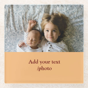 simple minimal ADD YOUR PHOTO TEXT CHRISTMAS S Glass Coaster