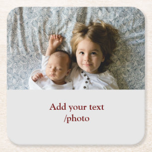 simple minimal ADD YOUR PHOTO TEXT CHRISTMAS     S Square Paper Coaster