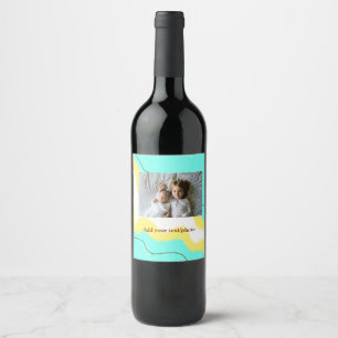 simple minimal ADD YOUR PHOTO TEXT CHRISTMAS yello Wine Label