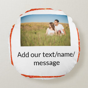 Simple minimal add your photo text glitter sparkle round pillow