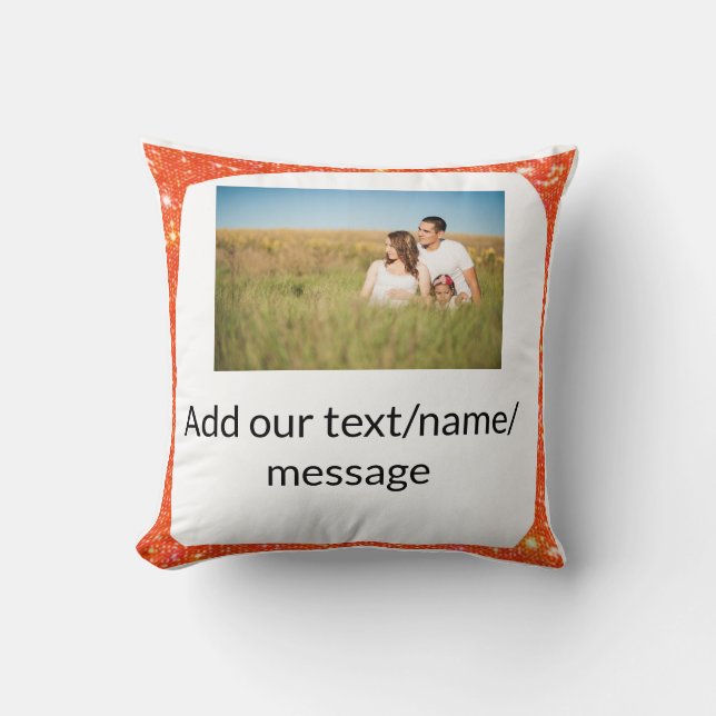 Simple minimal add your photo text glitter sparkle throw pillow (Front)