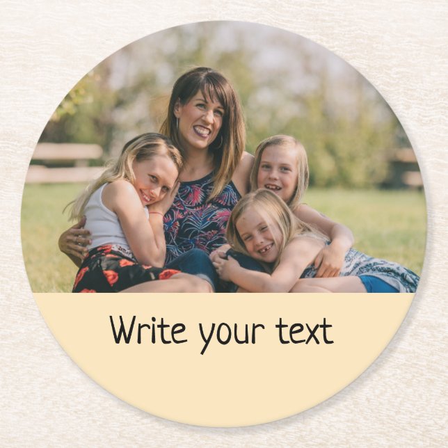 simple minimal add your text photo christmas    st round paper coaster (Front)