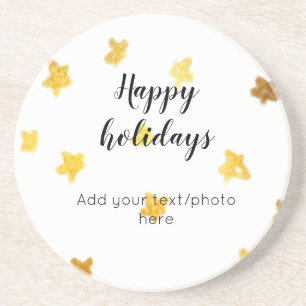 simple minimal add your text photo happy holidays coaster