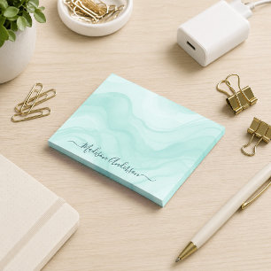 Simple Minimal Aqua Teal Watercolor Personalized Post-it Notes