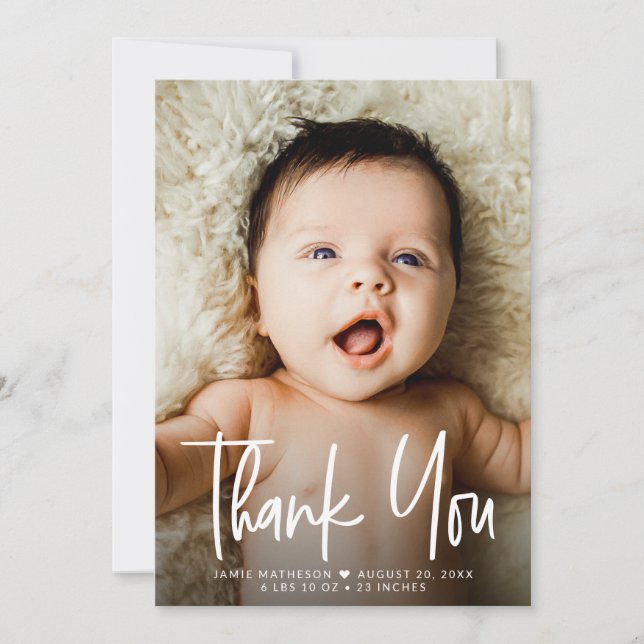 Simple minimal Baby Photo thank you script Heart (Front)