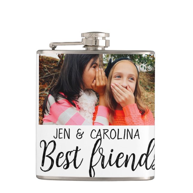 simple minimal best friends name add photo text le hip flask (Front)