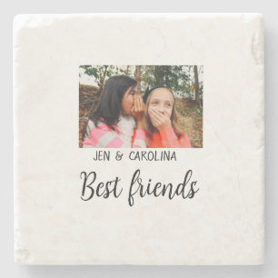 simple minimal best friends name add photo text le stone coaster