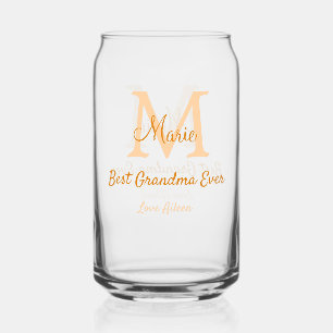 simple minimal best Grandma ever orange monogram Can Glass