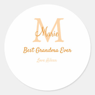 simple minimal best Grandma ever orange monogram Classic Round Sticker