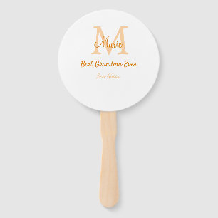 simple minimal best Grandma ever orange monogram Hand Fan