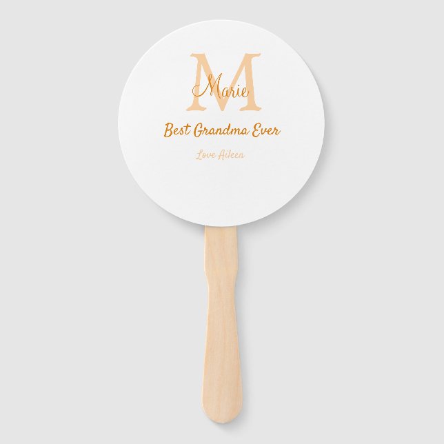 simple minimal best Grandma ever orange monogram Hand Fan (Front)