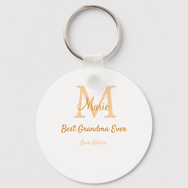 simple minimal best Grandma ever orange monogram Keychain (Front)