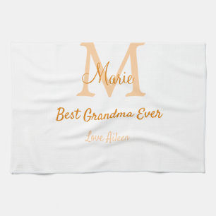 simple minimal best Grandma ever orange monogram Kitchen Towel